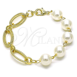 Pulsera Elegante 03.331.0273.08 Oro Laminado, Diseño de Bola, con Marfil Perla, Diamantado, Tono Dorado (12 MM Thickness, 8 Inches Length)