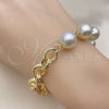 Pulsera Elegante 03.331.0274.08 Oro Laminado, Diseño de Rolo y Bola, con Marfil Perla, Diamantado, Tono Dorado (12 MM Thickness, 8 Inches Length)