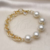 Pulsera Elegante 03.331.0274.08 Oro Laminado, Diseño de Rolo y Bola, con Marfil Perla, Diamantado, Tono Dorado (12 MM Thickness, 8 Inches Length)