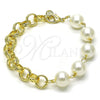 Pulsera Elegante 03.331.0274.08 Oro Laminado, Diseño de Rolo y Bola, con Marfil Perla, Diamantado, Tono Dorado (12 MM Thickness, 8 Inches Length)