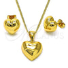 Juego de Arete y Dije de Adulto 10.342.0181 Oro Laminado, Diseño de Corazón, Pulido, Tono Dorado