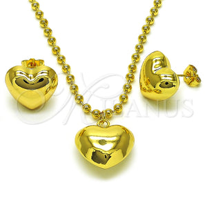 Juego de Arete y Dije de Adulto 10.417.0008 Oro Laminado, Diseño de Corazón y Bola, Pulido, Tono Dorado