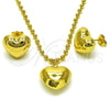 Juego de Arete y Dije de Adulto 10.417.0008 Oro Laminado, Diseño de Corazón y Bola, Pulido, Tono Dorado