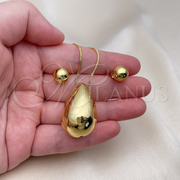 Juego de Arete y Dije de Adulto 10.417.0010 Oro Laminado, Diseño de Gota y Bola, Pulido, Tono Dorado