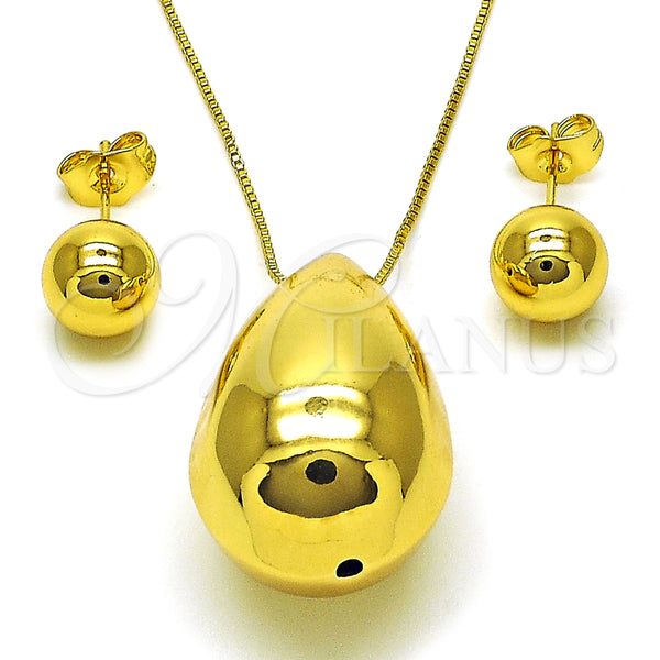 Juego de Arete y Dije de Adulto 10.417.0010 Oro Laminado, Diseño de Gota y Bola, Pulido, Tono Dorado