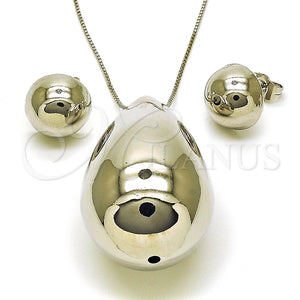 Juego de Arete y Dije de Adulto 10.417.0011 Rodio Laminado, Diseño de Gota y Bola, Pulido, Rodinado
