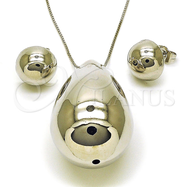 Juego de Arete y Dije de Adulto 10.417.0011 Rodio Laminado, Diseño de Gota y Bola, Pulido, Rodinado