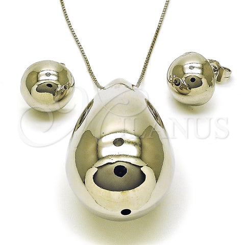 Juego de Arete y Dije de Adulto 10.417.0011 Rodio Laminado, Diseño de Gota y Bola, Pulido, Rodinado