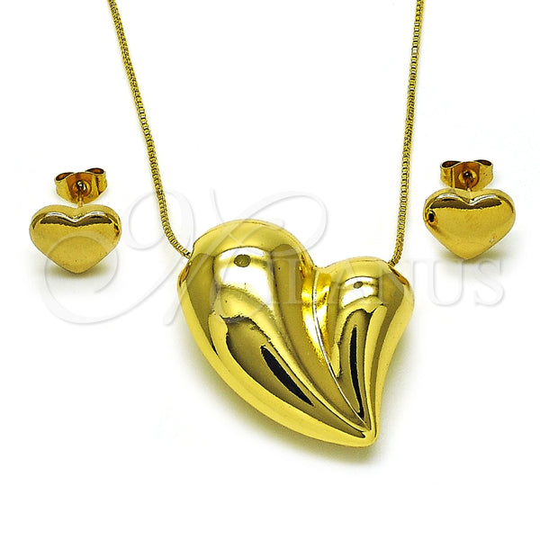 Collar y Dije 06.417.0010 Oro Laminado, Diseño de Corazón y Hueco, Pulido, Tono Dorado