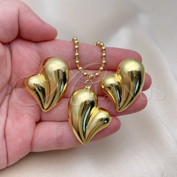 Collar y Dije 06.417.0011 Oro Laminado, Diseño de Corazón y Hueco, Pulido, Tono Dorado