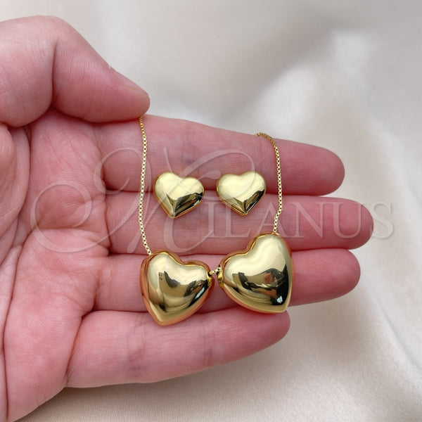 Collar y Dije 06.417.0012 Oro Laminado, Diseño de Corazón y Box, Pulido, Tono Dorado