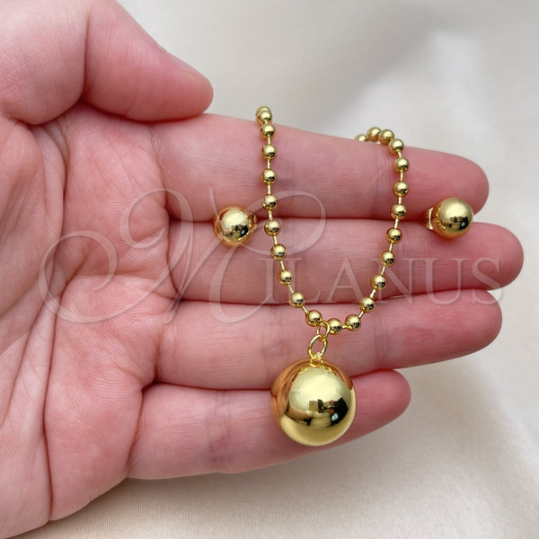 Juego de Arete y Dije de Adulto 10.417.0013 Oro Laminado, Diseño de Bola y Hueco, Pulido, Tono Dorado