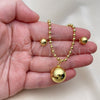 Juego de Arete y Dije de Adulto 10.417.0013 Oro Laminado, Diseño de Bola y Hueco, Pulido, Tono Dorado