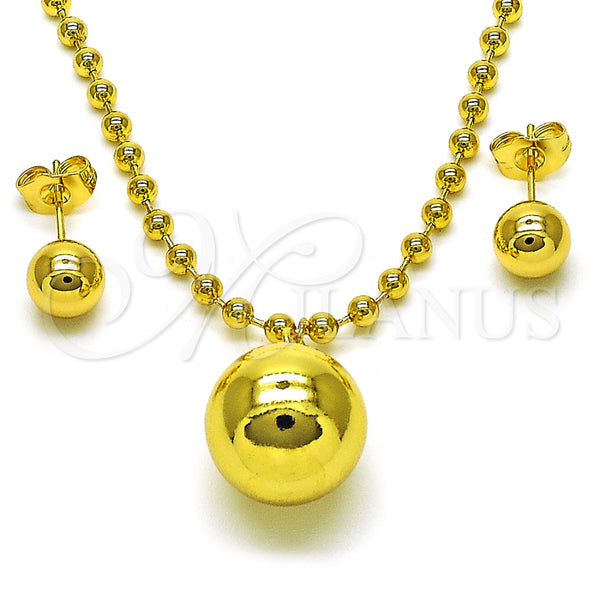 Juego de Arete y Dije de Adulto 10.417.0013 Oro Laminado, Diseño de Bola y Hueco, Pulido, Tono Dorado