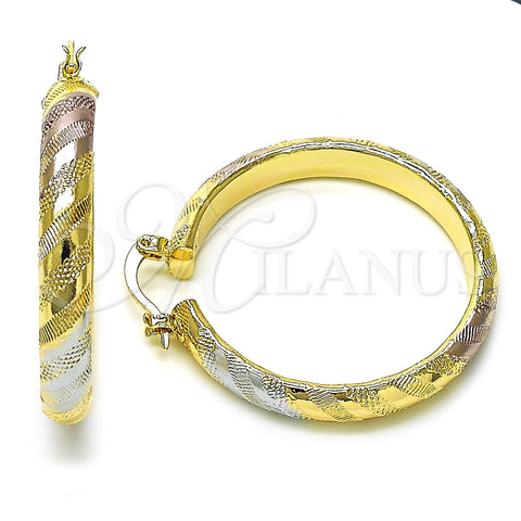 Argolla Mediana 02.170.0185.1.40 Oro Laminado, Diseño de Hueco, Diamantado, Tres Tonos