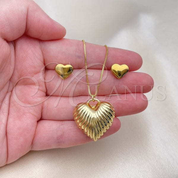 Juego de Arete y Dije de Adulto 10.417.0014 Oro Laminado, Diseño de Corazón y Hueco, Pulido, Tono Dorado