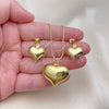 Juego de Arete y Dije de Adulto 10.417.0015 Oro Laminado, Diseño de Corazón y Hueco, Pulido, Tono Dorado