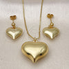 Juego de Arete y Dije de Adulto 10.417.0015 Oro Laminado, Diseño de Corazón y Hueco, Pulido, Tono Dorado