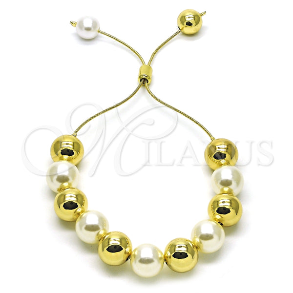 Pulsera Bolo Ajustable 03.417.0003.11 Oro Laminado, Diseño de Bola y Cola de Raton, con Marfil Perla, Pulido, Tono Dorado (12 MM Thickness, 11 Inches Length)
