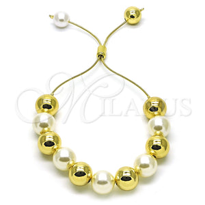Pulsera Bolo Ajustable 03.417.0003.11 Oro Laminado, Diseño de Bola y Cola de Raton, con Marfil Perla, Pulido, Tono Dorado (12 MM Thickness, 11 Inches Length)