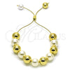 Pulsera Bolo Ajustable 03.417.0003.11 Oro Laminado, Diseño de Bola y Cola de Raton, con Marfil Perla, Pulido, Tono Dorado (12 MM Thickness, 11 Inches Length)