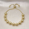 Pulsera Bolo Ajustable 03.417.0005.11 Oro Laminado, Diseño de Bola y Box, con Blanca Zirconia Cubica, Pulido, Tono Dorado (08 MM Thickness, 11 Inches Length)