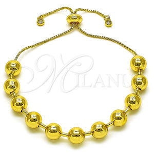 Pulsera Bolo Ajustable 03.417.0005.11 Oro Laminado, Diseño de Bola y Box, con Blanca Zirconia Cubica, Pulido, Tono Dorado (08 MM Thickness, 11 Inches Length)