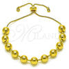 Pulsera Bolo Ajustable 03.417.0005.11 Oro Laminado, Diseño de Bola y Box, con Blanca Zirconia Cubica, Pulido, Tono Dorado (08 MM Thickness, 11 Inches Length)