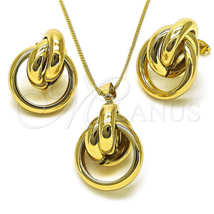 Juego de Arete y Dije de Adulto 10.213.0015 Oro Laminado, Diseño de Nudo y Hueco, Pulido, Tono Dorado