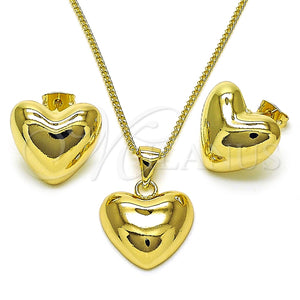 Juego de Arete y Dije de Adulto 10.213.0016 Oro Laminado, Diseño de Corazón, Pulido, Tono Dorado