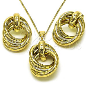 Juego de Arete y Dije de Adulto 10.213.0018 Oro Laminado, Diseño de Nudo y Hueco, Pulido, Tono Dorado