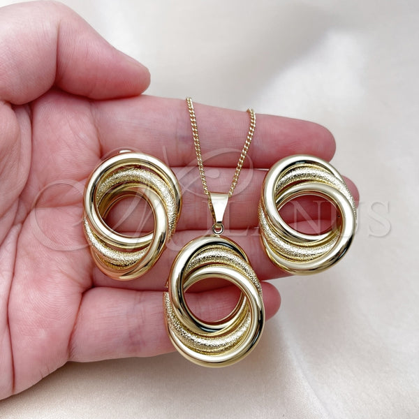 Juego de Arete y Dije de Adulto 10.213.0019 Oro Laminado, Diseño de Hueco y Nudo, Mate, Tono Dorado