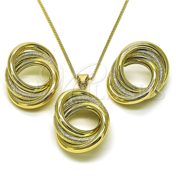 Juego de Arete y Dije de Adulto 10.213.0019 Oro Laminado, Diseño de Hueco y Nudo, Mate, Tono Dorado