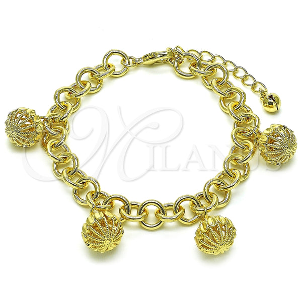 Pulsera de Dije 03.331.0301.08 Oro Laminado, Diseño de Rolo, Diamantado, Tono Dorado (09 MM Thickness, 8 Inches Length)