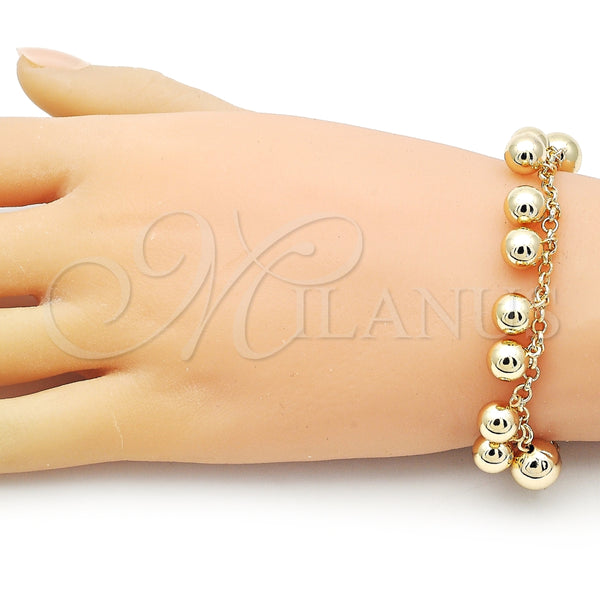 Pulsera Elegante 03.331.0302.08 Oro Laminado, Diseño de Bola y Rolo, Pulido, Tono Dorado (15 MM Thickness, 8 Inches Length)