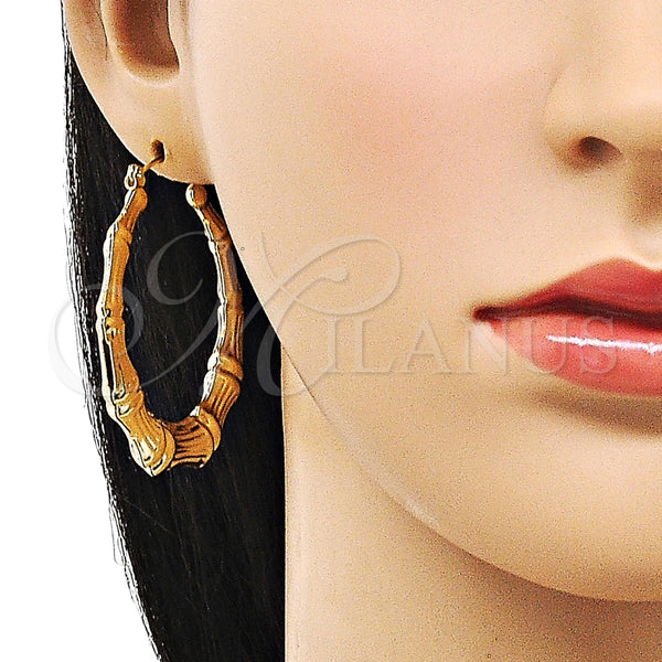 Argolla Grande 02.60.0149.50 Oro Laminado, Diseño de Bambu y Hueco, Pulido, Tono Dorado