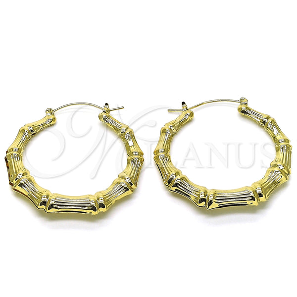 Argolla Grande 02.60.0149.50 Oro Laminado, Diseño de Bambu y Hueco, Pulido, Tono Dorado