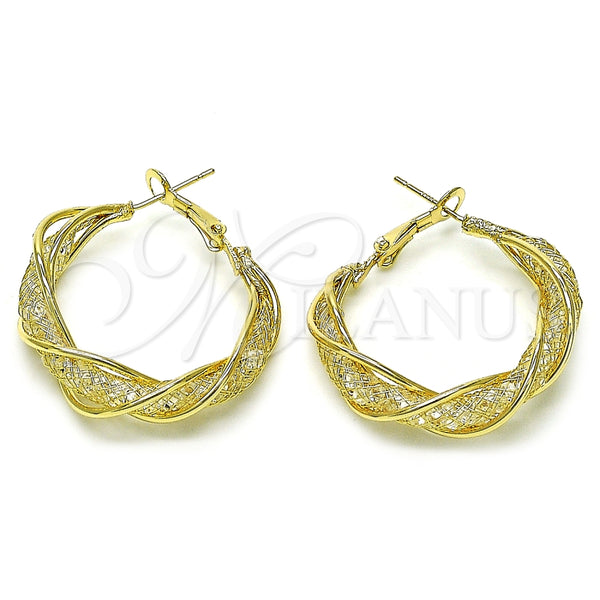 Argolla Mediana 02.170.0457.30 Oro Laminado, Diseño de Torcido y File, con Blanca Cristal, Pulido, Tono Dorado