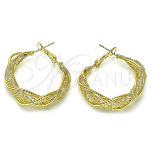 Argolla Mediana 02.170.0457.30 Oro Laminado, Diseño de Torcido y File, con Blanca Cristal, Pulido, Tono Dorado