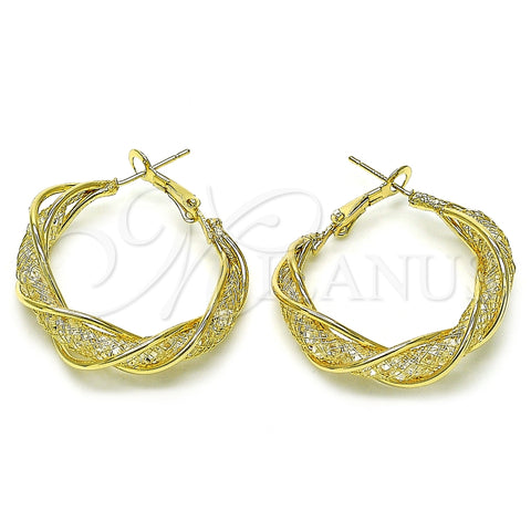 Argolla Mediana 02.170.0457.30 Oro Laminado, Diseño de Torcido y File, con Blanca Cristal, Pulido, Tono Dorado
