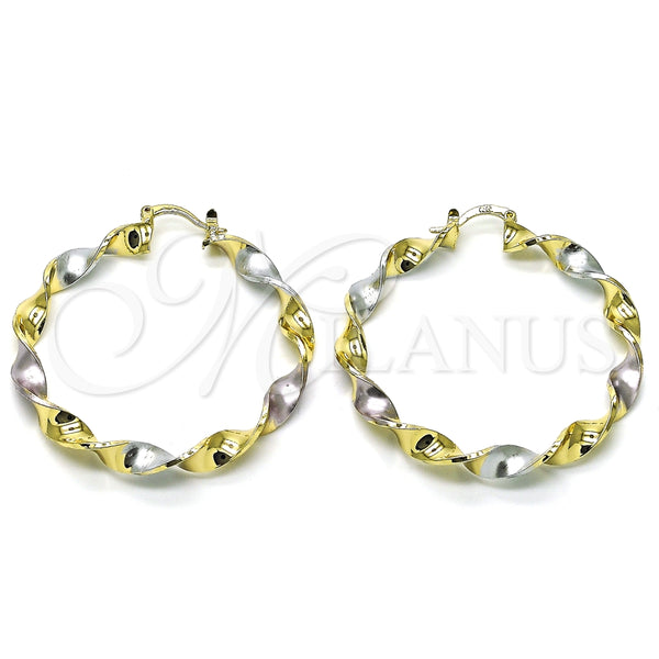 Argolla Grande 02.170.0466.50 Oro Laminado, Diseño de Torcido, Pulido, Tres Tonos