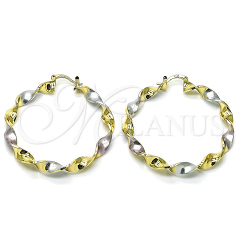 Argolla Grande 02.170.0466.50 Oro Laminado, Diseño de Torcido, Pulido, Tres Tonos