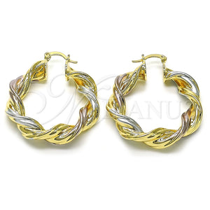 Argolla Mediana 02.170.0467.40 Oro Laminado, Diseño de Torcido y Hueco, Pulido, Tres Tonos