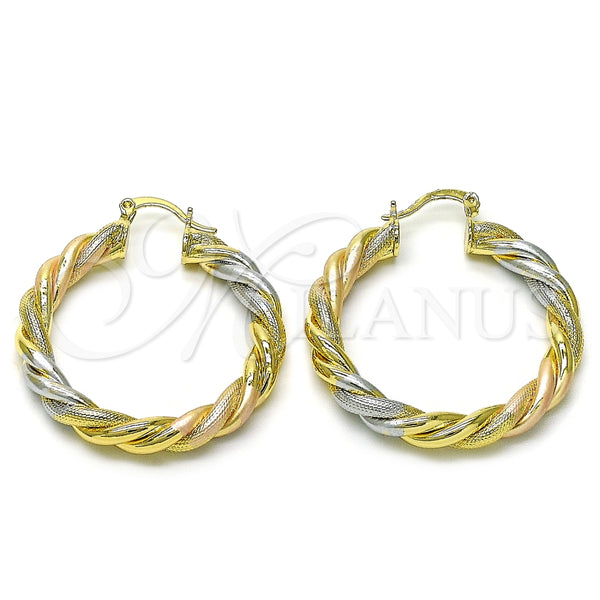 Argolla Mediana 02.170.0473.40 Oro Laminado, Diseño de Torcido, Mate, Tres Tonos