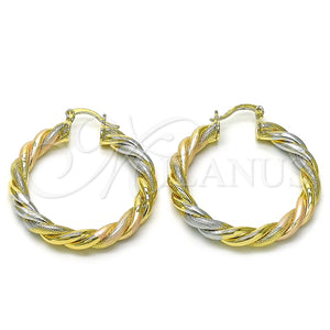 Argolla Mediana 02.170.0473.40 Oro Laminado, Diseño de Torcido, Mate, Tres Tonos