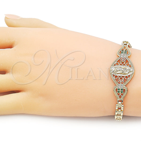 Pulsera Elegante 03.283.0402.07 Oro Laminado, Diseño de Guadalupe y Flor, con Multicolor Zirconia Cubica, Pulido, Tono Dorado (06 MM Thickness, 7 Inches Length)