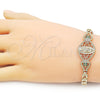 Pulsera Elegante 03.283.0402.07 Oro Laminado, Diseño de Guadalupe y Flor, con Multicolor Zirconia Cubica, Pulido, Tono Dorado (06 MM Thickness, 7 Inches Length)