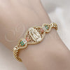 Pulsera Elegante 03.283.0402.07 Oro Laminado, Diseño de Guadalupe y Flor, con Multicolor Zirconia Cubica, Pulido, Tono Dorado (06 MM Thickness, 7 Inches Length)