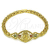 Pulsera Elegante 03.283.0402.07 Oro Laminado, Diseño de Guadalupe y Flor, con Multicolor Zirconia Cubica, Pulido, Tono Dorado (06 MM Thickness, 7 Inches Length)