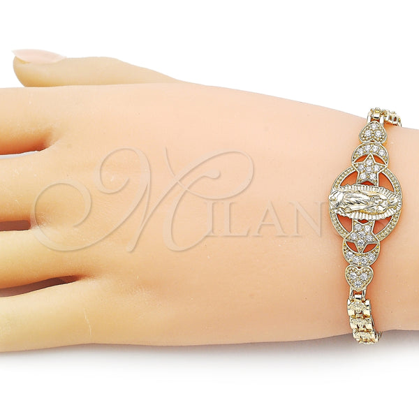 Pulsera Elegante 03.283.0403.07 Oro Laminado, Diseño de Guadalupe y Estrella, con Blanca Zirconia Cubica, Pulido, Tono Dorado (06 MM Thickness, 7 Inches Length)